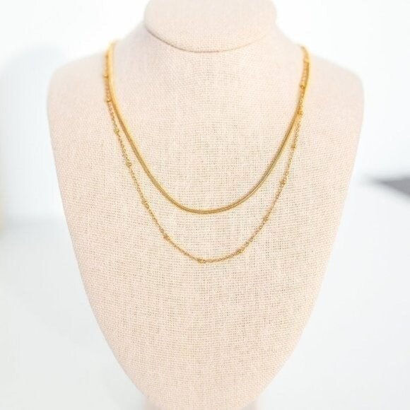 DAINTY DOUBLE layered Necklace Gold Snake chain Waterproof Gold Beaded chain - Picture 11 of 13